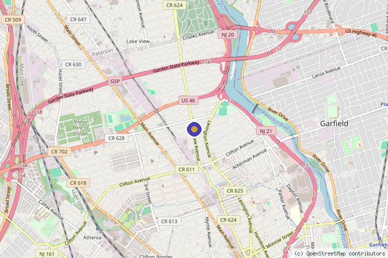 Map showing the location of SKYN SPA in Clifton, NJ