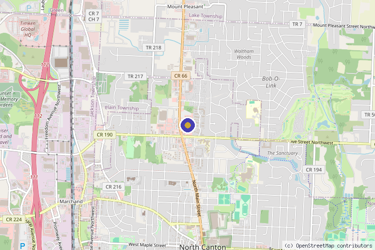 Map showing the location of Blue Rose Aesthetics in North Canton, OH