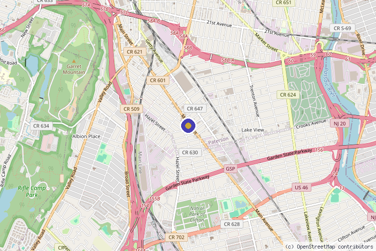 Map showing the location of Synergy Health in Paterson, NJ