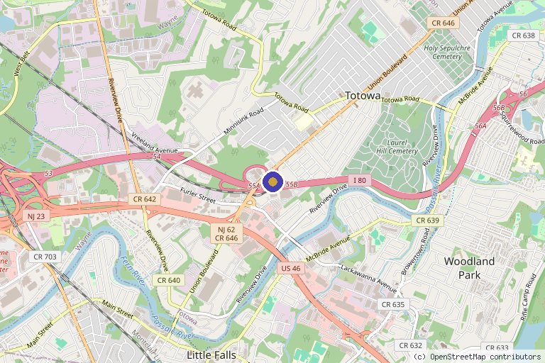 Map showing the location of Beverly Hills Rejuvenation Center in Totowa, NJ