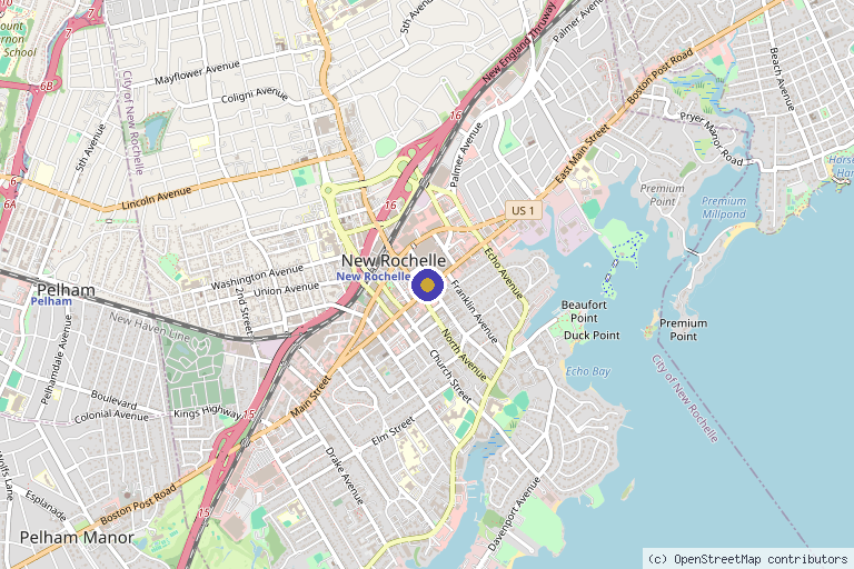 Map showing the location of Interventional Physical Medicine & Rehabilitation, P.C. in New Rochelle, NY