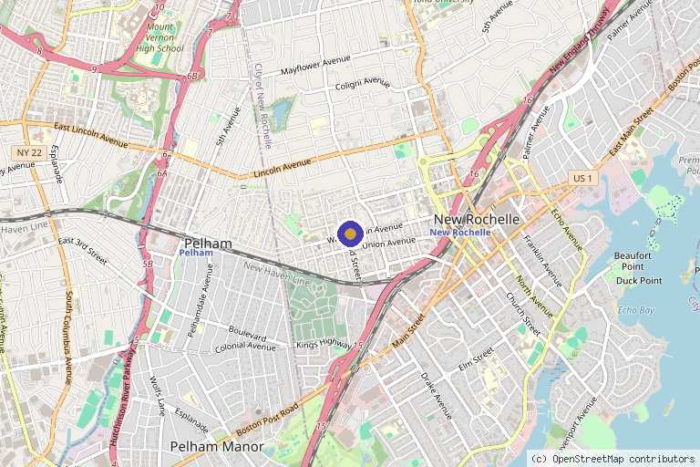 Map showing the location of Eli Med in New Rochelle, NY