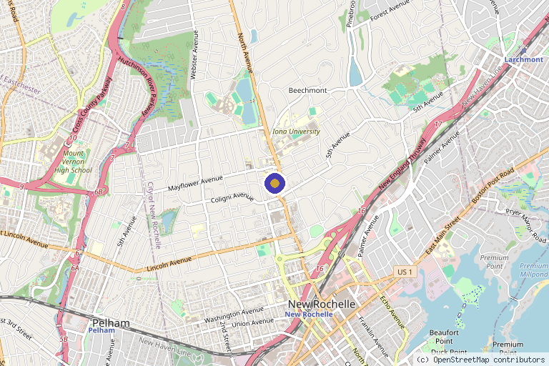 Map showing the location of TOUCHD MEDICAL SPA in New Rochelle, NY