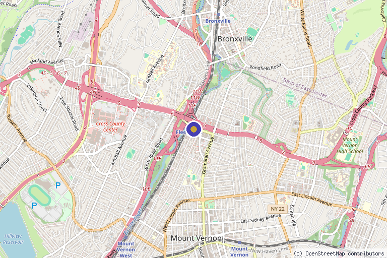 Map showing the location of Mount Vernon Medical Care and Rehabilitation in Mt Vernon, NY