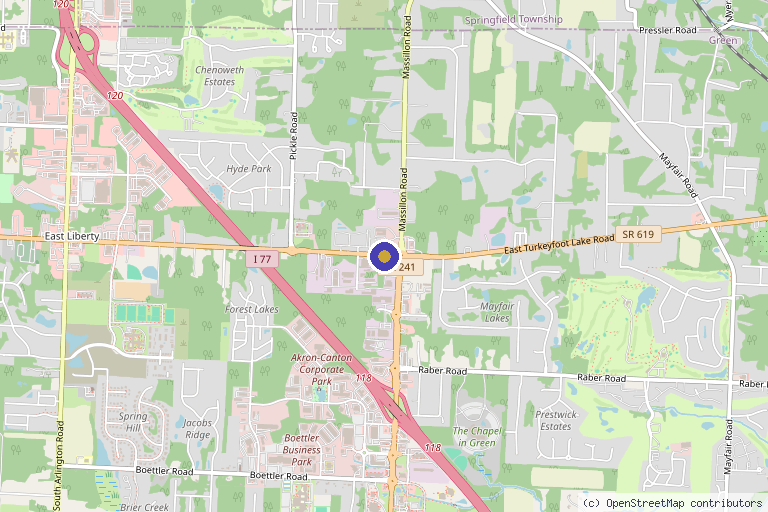 Map showing the location of Travis Cleland, D.O. in Akron, OH