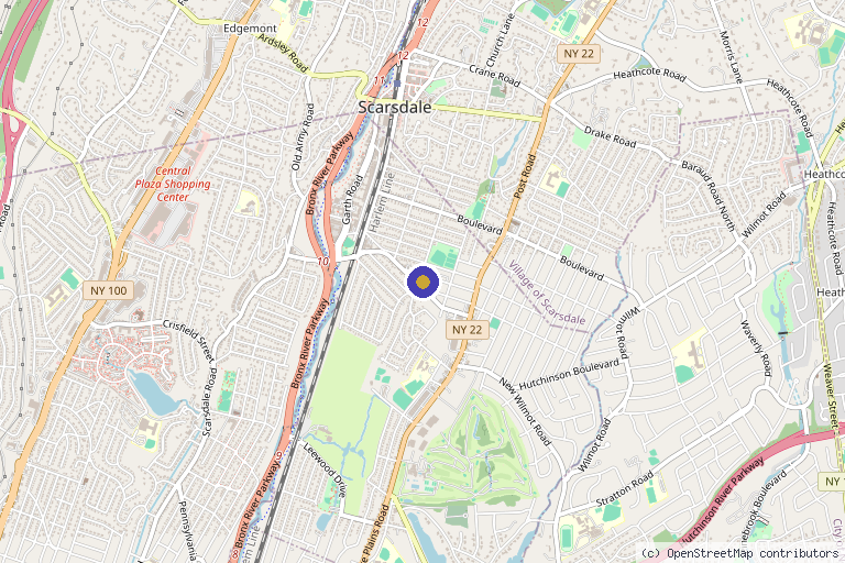 Map showing the location of Rescu Wellness in Scarsdale, NY