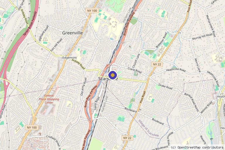 Map showing the location of Muscle Renewal NY with StemWave in Scarsdale, NY