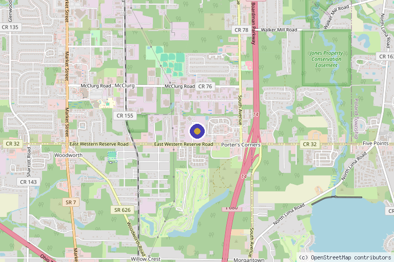 Map showing the location of The Orthopaedic Surgery Center in Youngstown, OH