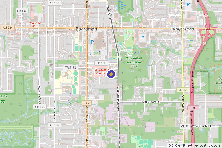 Map showing the location of Southwoods Pain & Spine Center in Boardman, OH