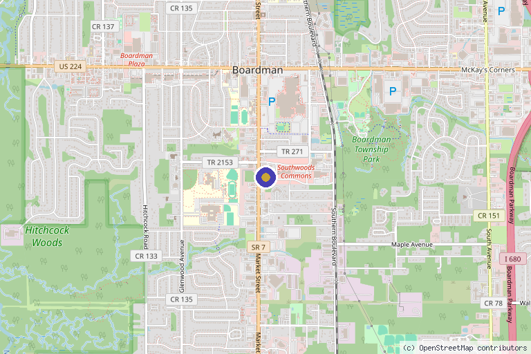 Map showing the location of MiraBella Med Spa in Youngstown, OH