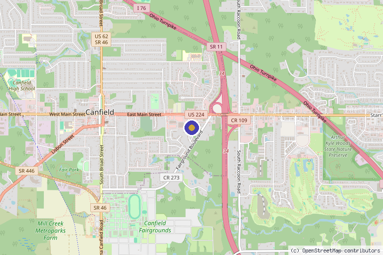 Map showing the location of The Youngstown Drip IV Bar in Canfield, OH