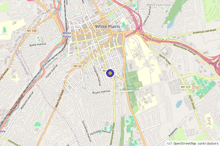 Map showing the location of Elite Beauty Medical Spa in White Plains, NY