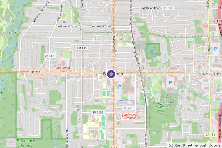 Map showing the location of Sapphire Aesthetics and Wellness in Boardman, OH
