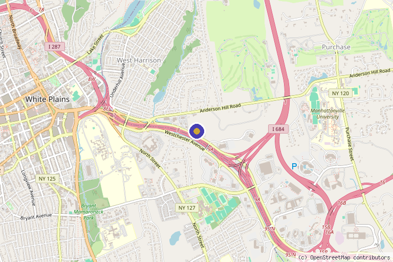 Map showing the location of Skinjava Medical Spa in West Harrison, NY