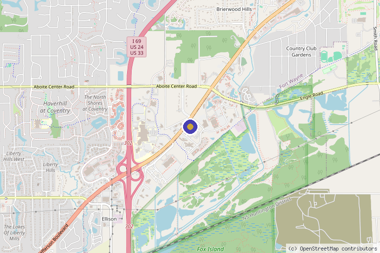 Map showing the location of Aspire Plastic Surgery and Medical Spa in Fort Wayne, IN