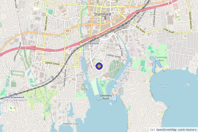 Map showing the location of Haute Healing Oasis in Stamford, CT