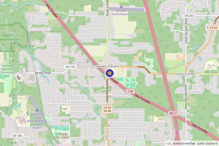 Map showing the location of REVITALIZE ORTHOBIOLOGICS and WELLNESS in Canfield, OH