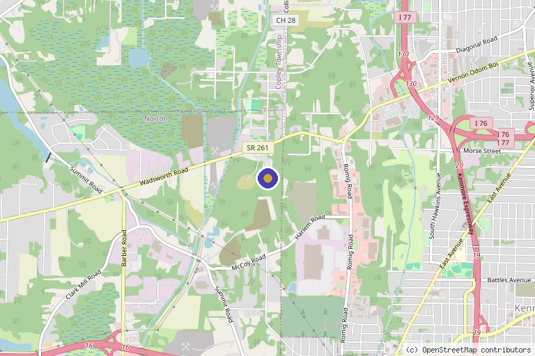 Map showing the location of Pain Management Technologies in Akron, OH