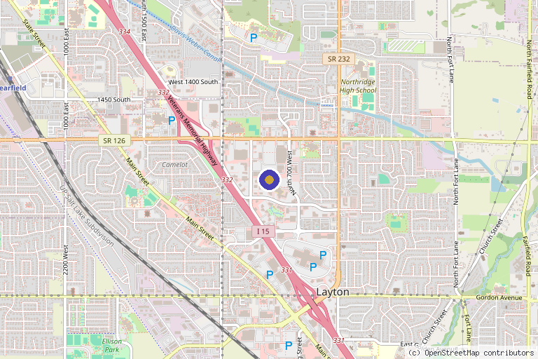 Map showing the location of Peak Health and Wellness in Layton, UT