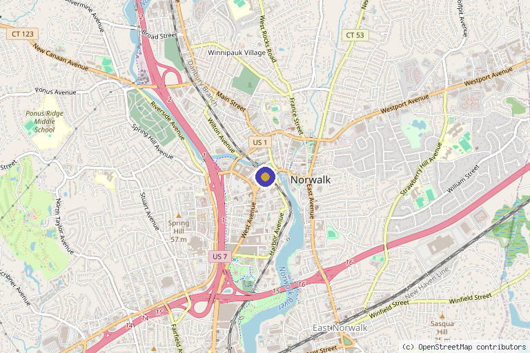 Map showing the location of Intoxify Beauty Bar in Norwalk, CT
