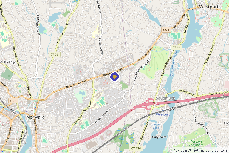 Map showing the location of Performance Optimal Health in Norwalk, CT