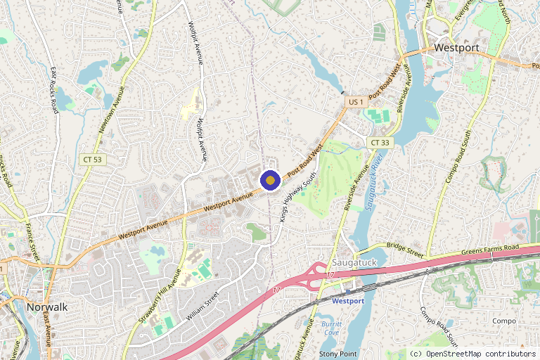 Map showing the location of Top Aesthetics Laser in Westport, CT