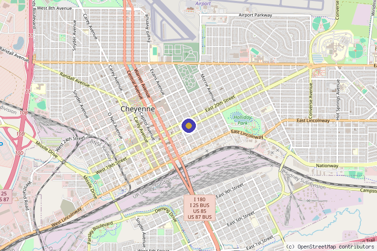 Map showing the location of Mind & Body Family Health in Cheyenne, WY