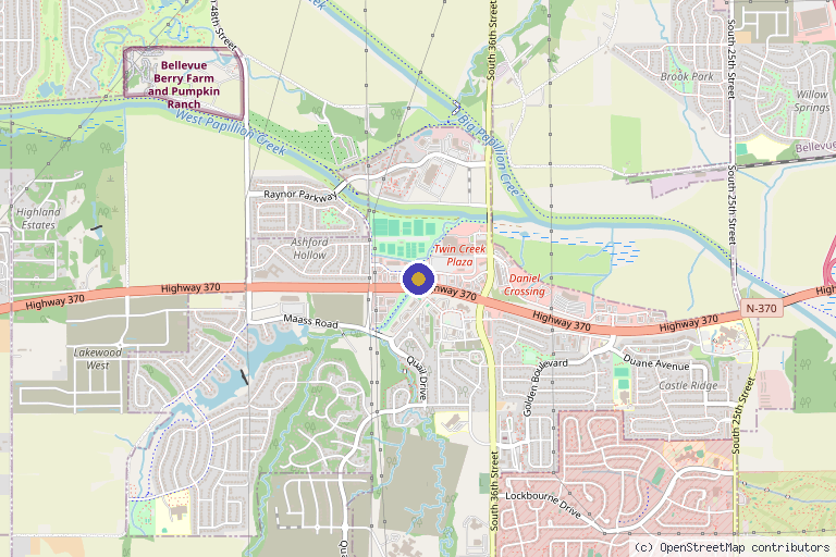 Map showing the location of ProCare3 Physical & Occupational Therapy/ RU Dizzy? Balance & Vestibular Center in Bellevue, NE