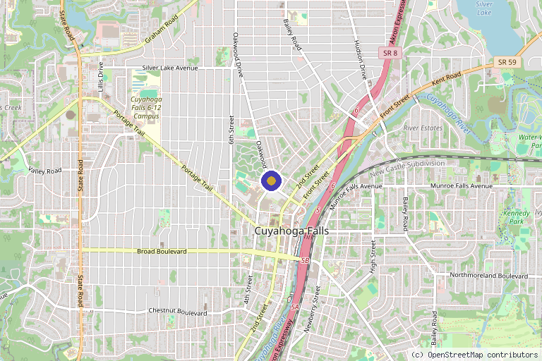 Map showing the location of JDV Med Spa in Cuyahoga Falls, OH