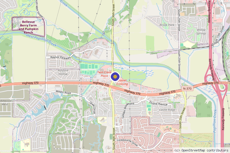 Map showing the location of Behm Muscle & Joint Clinic in Bellevue, NE