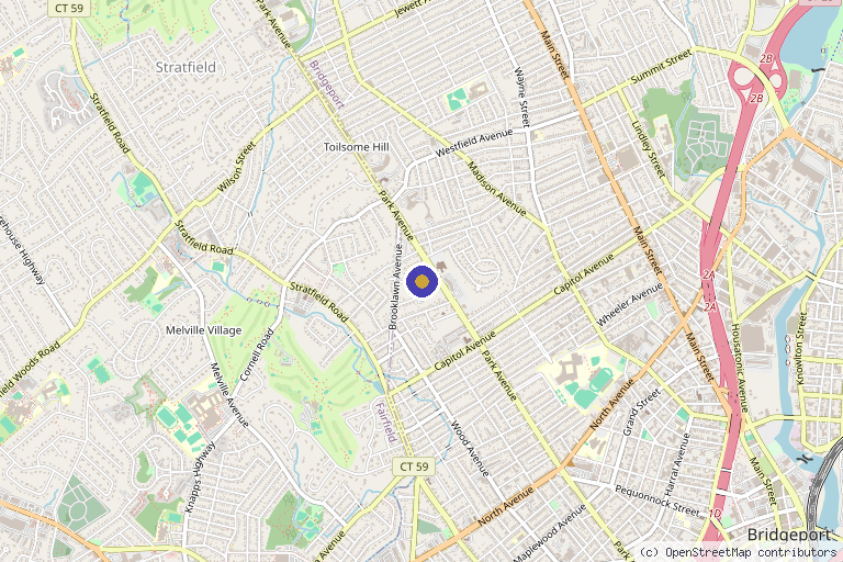Map showing the location of Eden Rose Health and Wellness in Bridgeport, CT
