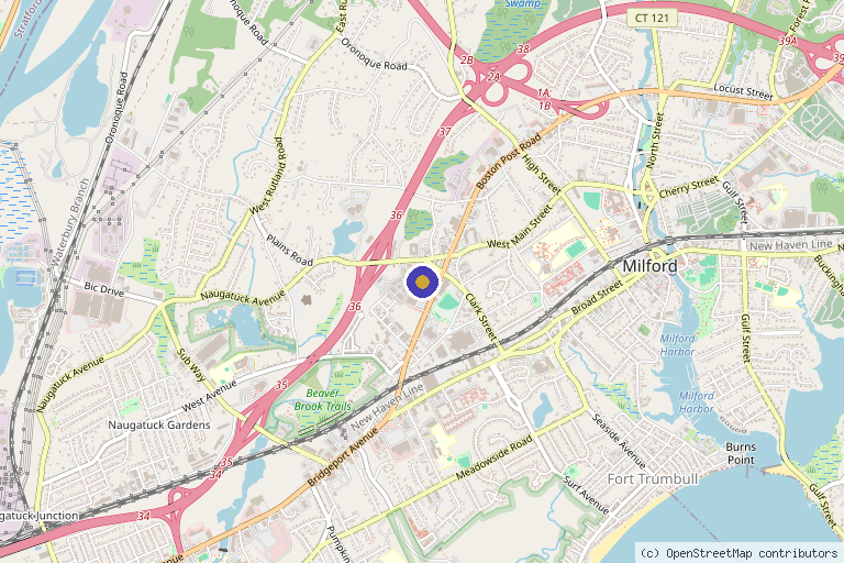 Map showing the location of Physicians Med Spa in Milford, CT