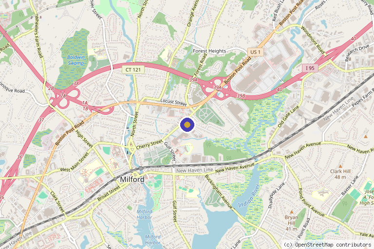 Map showing the location of Complete Wound Care: Milford in Milford, CT
