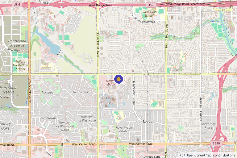 Map showing the location of Ageless Skin Co. in Omaha, NE