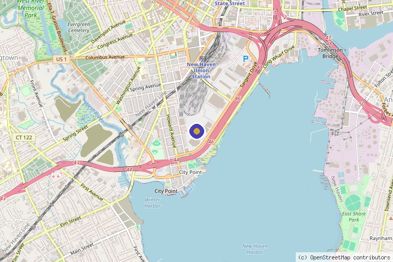 Map showing the location of Advanced Diagnostic Pain Treatment Centers in New Haven, CT
