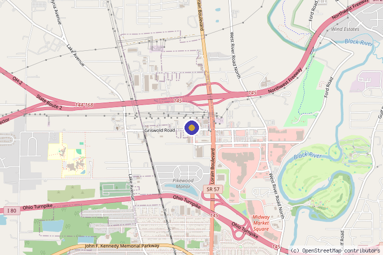 Map showing the location of Xcell Injury Care in Elyria, OH