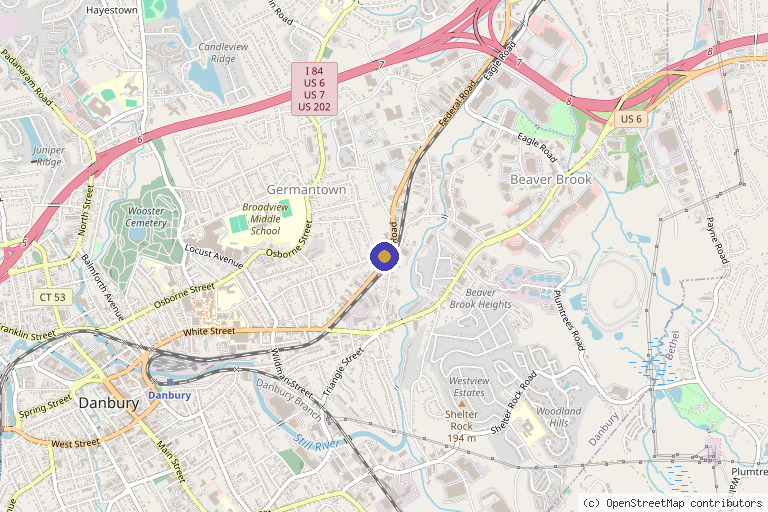 Map showing the location of Altura Medical Spa and Wellness Center in Danbury, CT