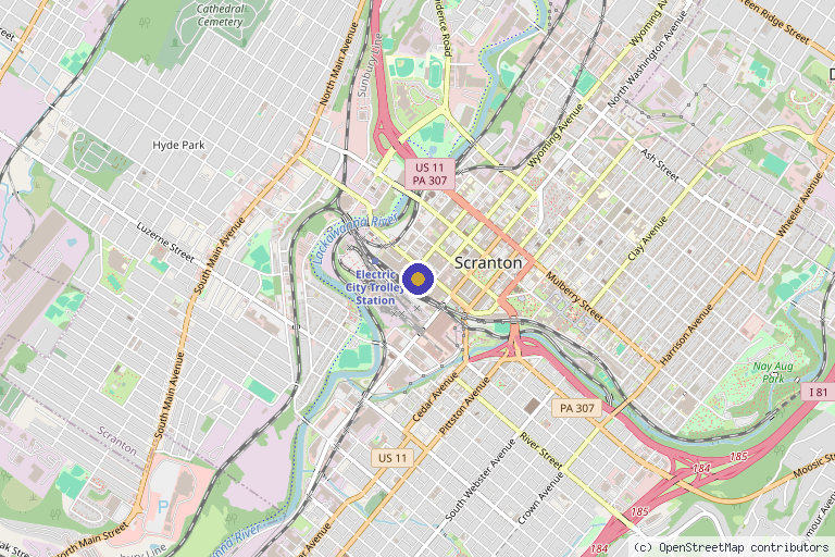 Map showing the location of Geisinger Orthopaedics and Sports Medicine Scranton in Scranton, PA