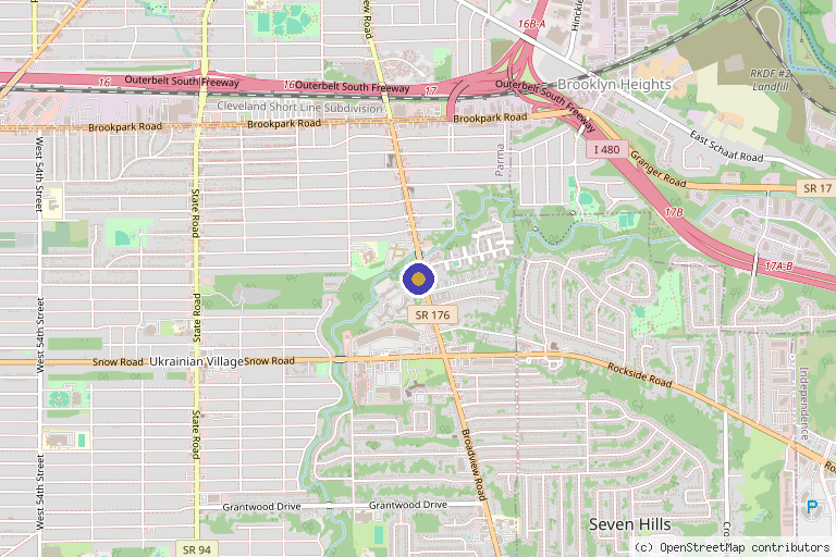 Map showing the location of Van Scoy Hair Clinic in Parma, OH
