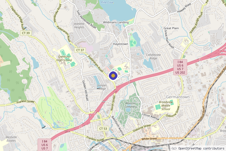 Map showing the location of PMR of Danbury in Danbury, CT