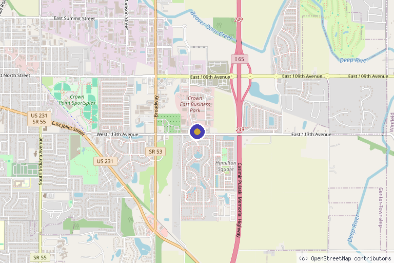 Map showing the location of Mullally Sports & Family Medicine in Crown Point, IN