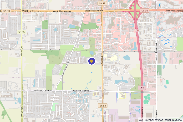 Map showing the location of Orthopaedic Surgical Consultants in Merrillville, IN