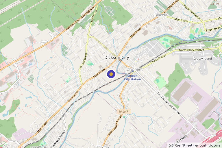 Map showing the location of Valley Integrated Wellness Center in Dickson City, PA