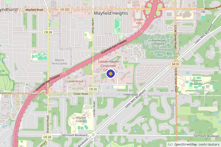 Map showing the location of Northeast Ohio Spine Center: Mark Grubb, M.D. in Akron, OH