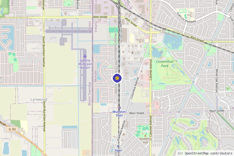 Map showing the location of Physionique LLC in Munster, IN