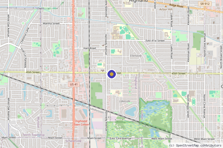 Map showing the location of Derma Medical Spa in Highland, IN
