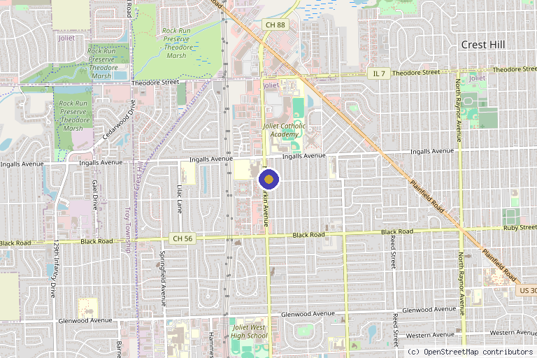 Map showing the location of Rise and Thrive Healthcare in Joliet, IL