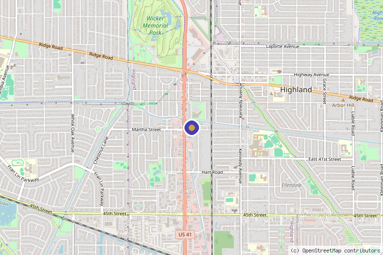 Map showing the location of Cosmetico MedSpa in Highland, IN