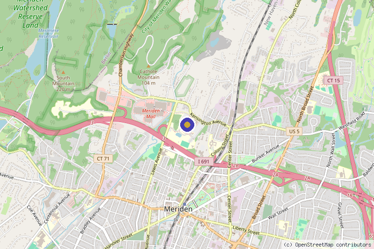 Map showing the location of Comprehensive Orthopaedics in Meriden, CT