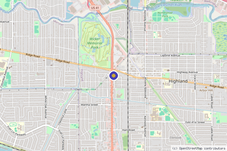 Map showing the location of Laser Beauty and MedSpa Center in Highland, IN